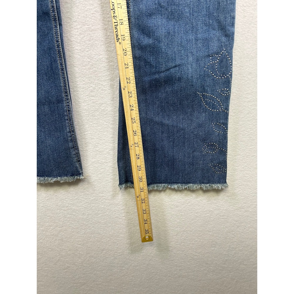 C Denim Est 1946 Curvy Jeans Womens 14 Blue New Studded Floral Raw Hem Mid Rise - Picture 7 of 10